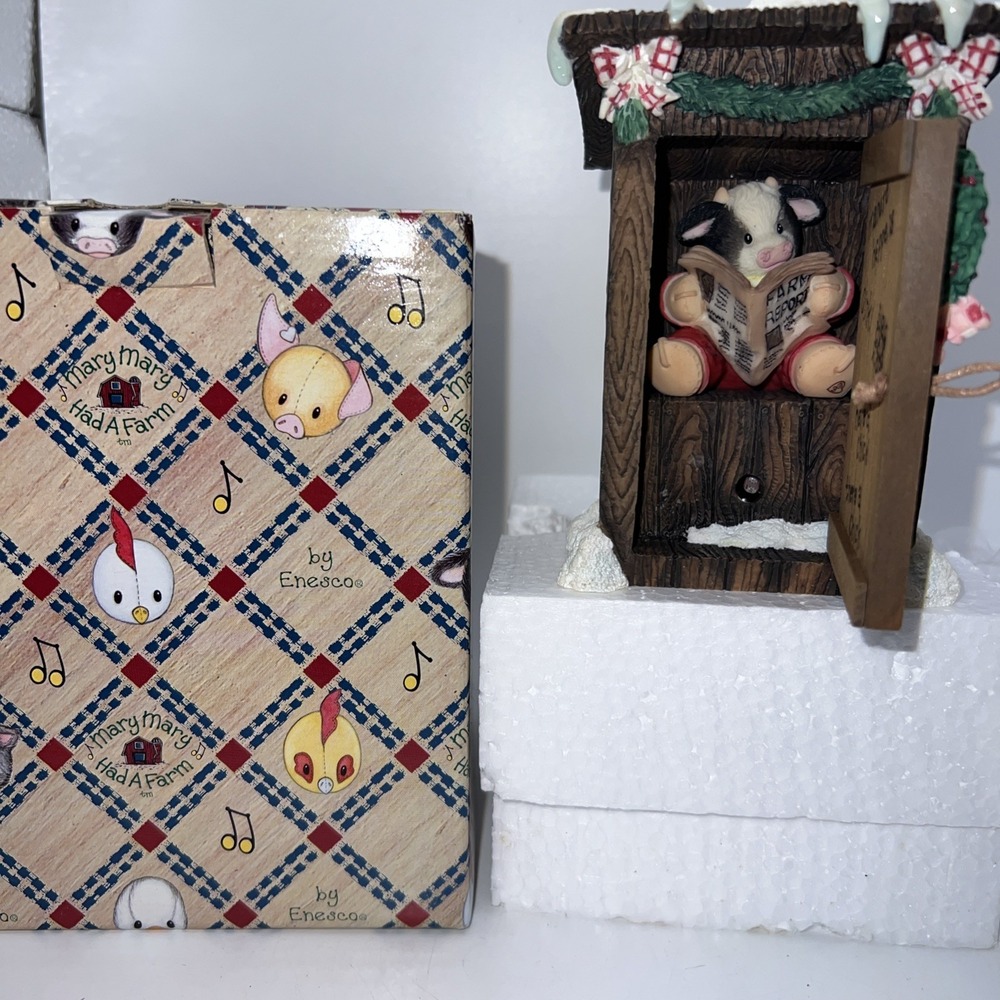 Mary's Moo Figurine 1997 Mary Had A Farm Christmas Potty Cow in Outhouse #274135